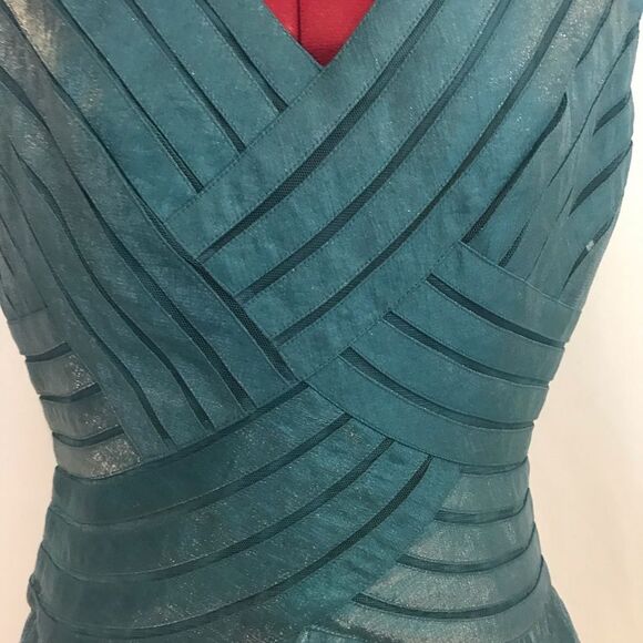 Adrianna Papell Ruffle Tiered V-Neck Cocktail Dress Women's Size 10 Teal Green - Picture 8 of 12